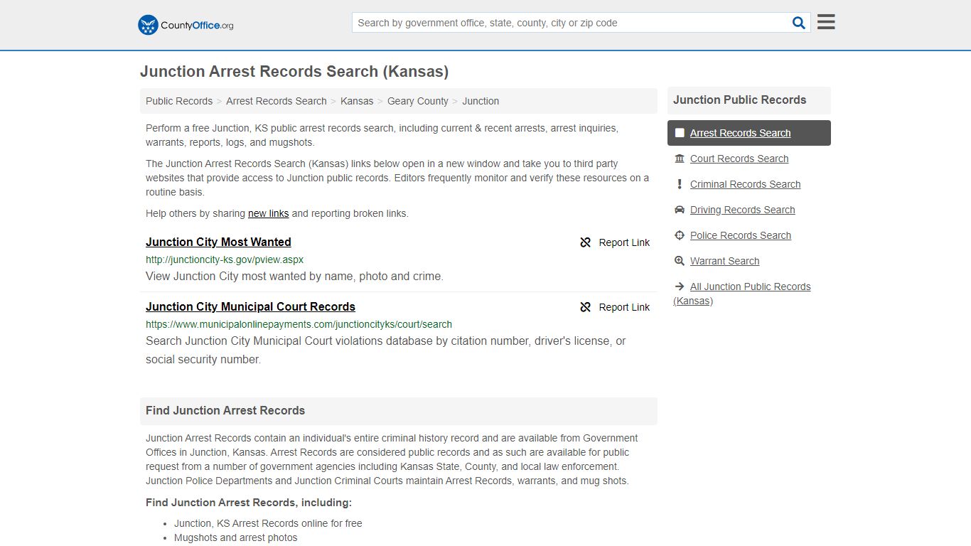 Arrest Records Search - Junction, KS (Arrests & Mugshots) - County Office